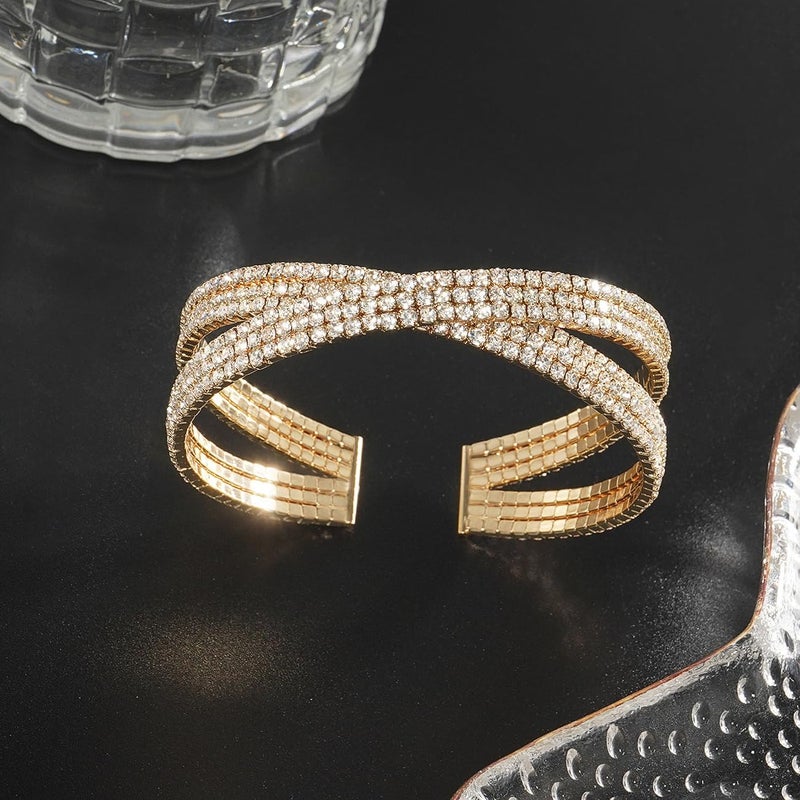 Suyi Rhinestone Bracelet Multilayer Gold Cuff Bracelet for Women Crystal Braidal Bracelets - Image 4